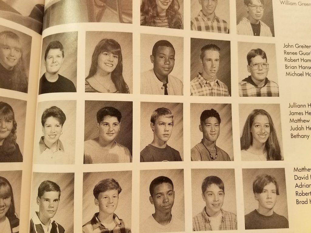 9th Grade Yearbook Photo, with me in the middle row.